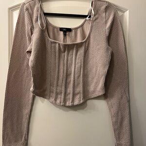 Lulus Oatmeal Long Sleeve Cropped Top